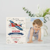 Airplane Birthday Photo Invitation Vintage Retro 招待状 (スタンド正面)