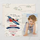 Airplane Birthday Photo Invitation Vintage Retro 招待状 (正面/裏面)
