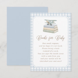 Airplane Blue Gingham Baby Shower Books for Baby エンクロージャーカード