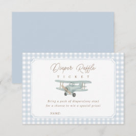 Airplane Blue Gingham Baby Shower Diaper Raffle エンクロージャーカード