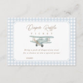 Airplane Blue Gingham Baby Shower Diaper Raffle エンクロージャーカード (正面)