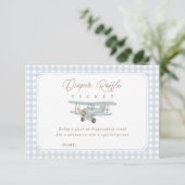 Airplane Blue Gingham Baby Shower Diaper Raffle エンクロージャーカード (スタンド正面)