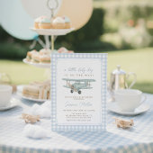 Airplane Blue Gingham Baby Shower Invitation 招待状