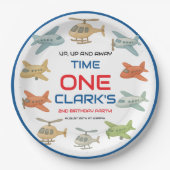 Airplane Boy 1st Birthday | Fun Sky Theme Party ペーパープレート (正面)