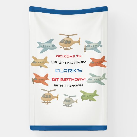 Airplane Boy 1st Birthday | Fun Sky Theme Party 横断幕 (縦)