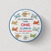 Airplane Boy 1st Birthday | Fun Sky Theme Party 缶バッジ (正面)