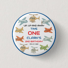 Airplane Boy 1st Birthday | Fun Sky Theme Party 缶バッジ