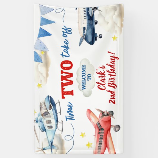 Airplane Boy 2nd Birthday Large Banner 横断幕 (縦)