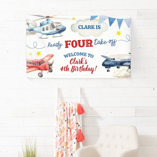 Airplane Boy 4th Birthday Large Banner 横断幕 (インサイチュ)