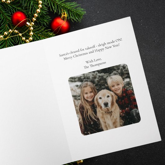 Airplane Christmas Tree Family Photo Simple Custom カード