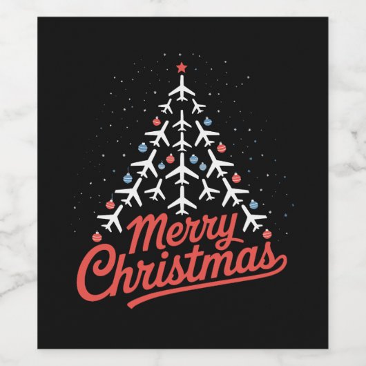 Airplane Christmas Tree Pilot ワインラベル (シングルラベル)