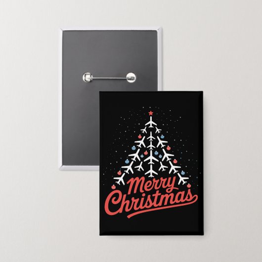 Airplane Christmas Tree Pilot 缶バッジ (正面/裏面)