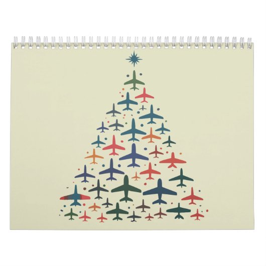 Airplane Christmas Tree Retro Pilot Flying Flight  カレンダー (カバー)