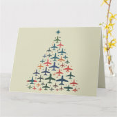 Airplane Christmas Tree Retro Pilot Flying Flight  カード (黄色い花)