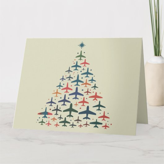 Airplane Christmas Tree Retro Pilot Flying Flight  カード (正面)