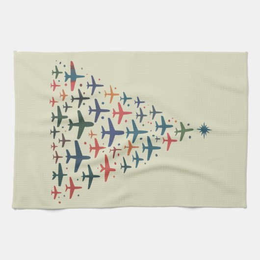 Airplane Christmas Tree Retro Pilot Flying Flight  キッチンタオル (横)