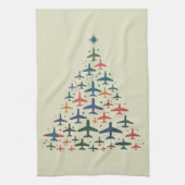 Airplane Christmas Tree Retro Pilot Flying Flight  キッチンタオル (縦)