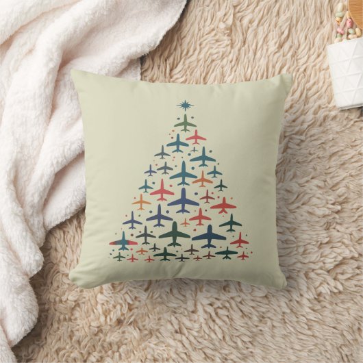 Airplane Christmas Tree Retro Pilot Flying Flight クッション (ブランケット)