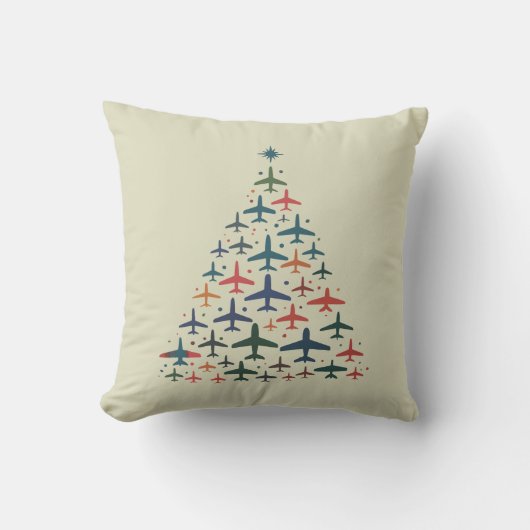 Airplane Christmas Tree Retro Pilot Flying Flight  クッション (正面)