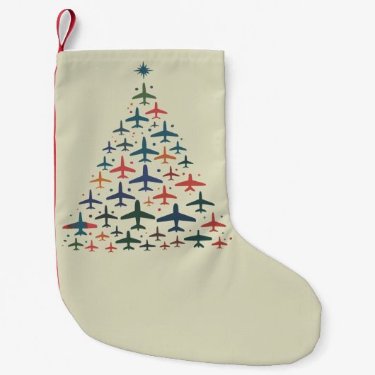 Airplane Christmas Tree Retro Pilot Flying Flight  スモールクリスマスストッキング (正面)