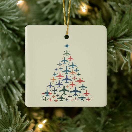 Airplane Christmas Tree Retro Pilot Flying Flight  セラミックオーナメント (ツリー)