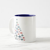 Airplane Christmas Tree Retro Pilot Flying Flight ツートーンマグカップ (正面左)