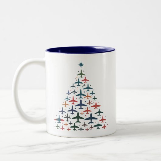 Airplane Christmas Tree Retro Pilot Flying Flight ツートーンマグカップ (左)