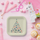 Airplane Christmas Tree Retro Pilot Flying Flight  ペーパープレート (パーティー)