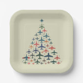Airplane Christmas Tree Retro Pilot Flying Flight  ペーパープレート (正面)