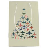 Airplane Christmas Tree Retro Pilot Flying Flight  ミディアムペーパーバッグ (正面)