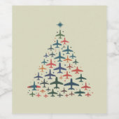 Airplane Christmas Tree Retro Pilot Flying Flight  ワインラベル (シングルラベル)