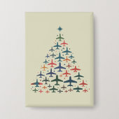 Airplane Christmas Tree Retro Pilot Flying Flight  缶バッジ (正面)