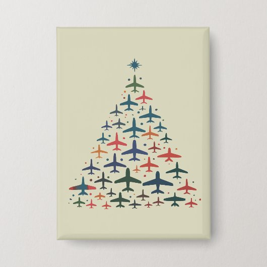 Airplane Christmas Tree Retro Pilot Flying Flight 缶バッジ (正面)