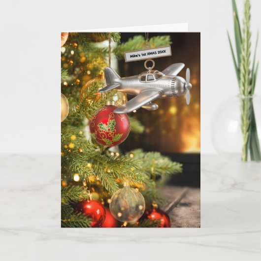 Airplane First Christmas Baby Photo Modern Custom カード (正面)