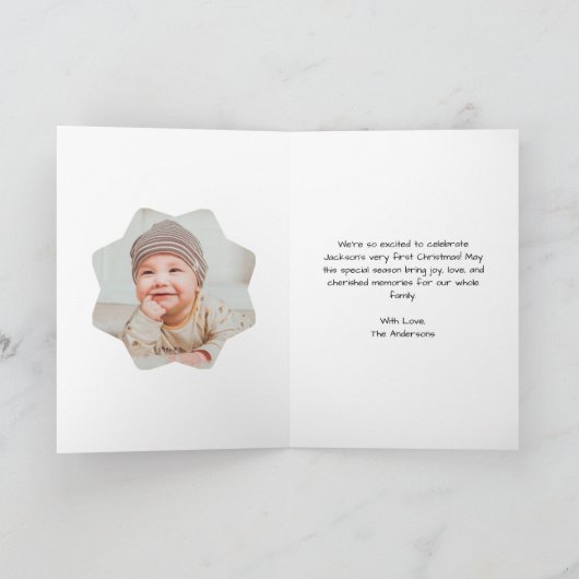 Airplane First Christmas Baby Photo Modern Custom カード (内部)