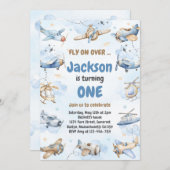 Airplane Fly On Over Boy Birthday Invitation 招待状 (正面/裏面)