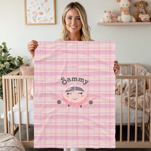Airplane Girl Baby Shower Pink Grey Cute Whimsical フリースブランケット