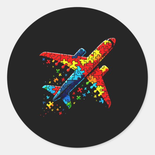 Airplane Jigsaw Puzzle Kids Toddler Boys Autism Aw ラウンドシール (正面)