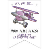 Airplane Oh My Time Flies Travel First Birthday  バンティングフラッグ (第2の旗)