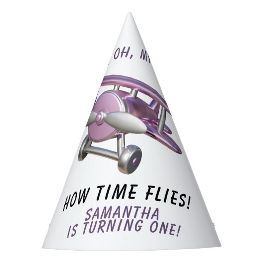 Airplane Oh My Time Flies Travel First Birthday  パーティーハット (正面)