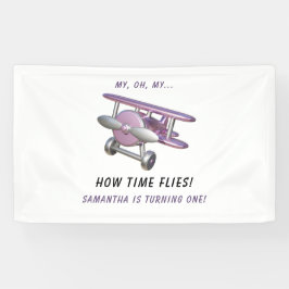 Airplane Oh My Time Flies Travel First Birthday  横断幕