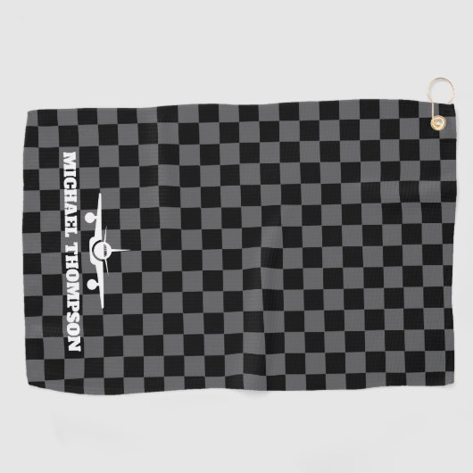 Airplane Pilot Captain Modern Black and White  ゴルフタオル (横)