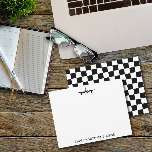 Airplane Pilot Captain Modern Black and White  ノートカード
