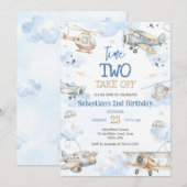 Airplane Pilot Party Time Two Take Off Birthday 招待状 (正面/裏面)
