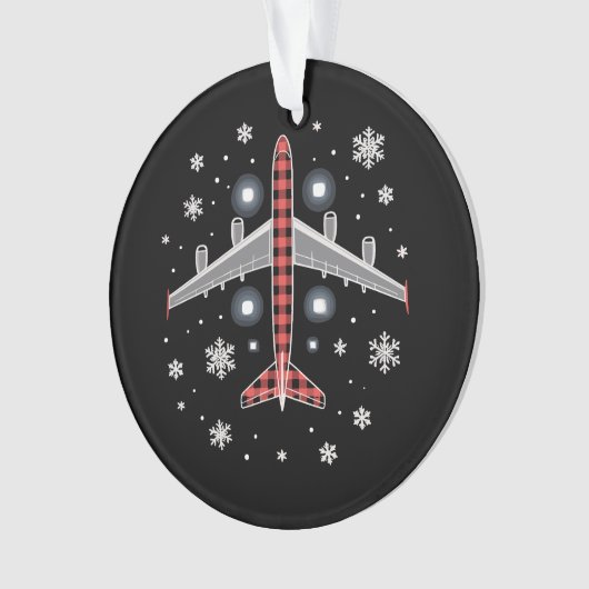Airplane Plaid Christmas Pilot オーナメント (正面)