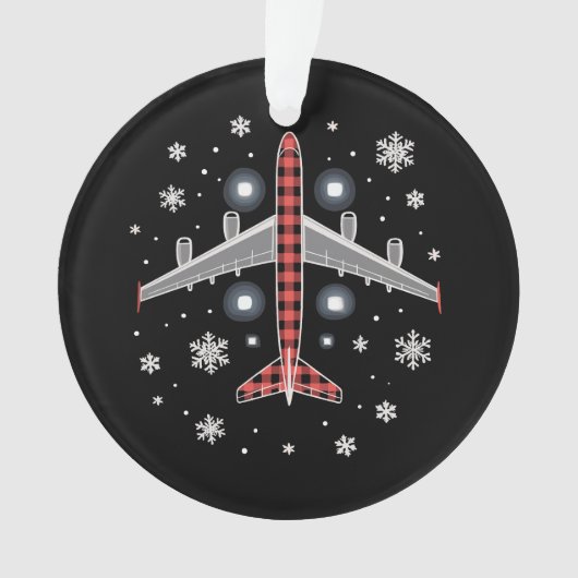 Airplane Plaid Christmas Pilot オーナメント (正面)