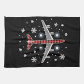 Airplane Plaid Christmas Pilot キッチンタオル (横)