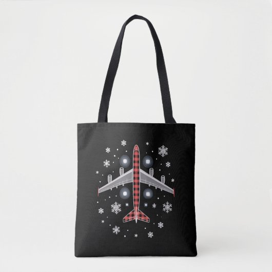 Airplane Plaid Christmas Pilot トートバッグ (正面)
