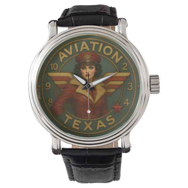 Airplane rustic pilot art Texas aviation  腕時計 (正面)