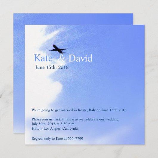 Airplane Sky Destination Wedding Custom 招待状 (正面/裏面)